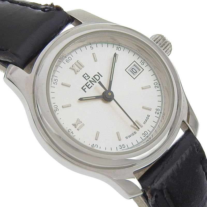 Fendi Orologi Stainless Steel Leather Quartz Analog Display Watch