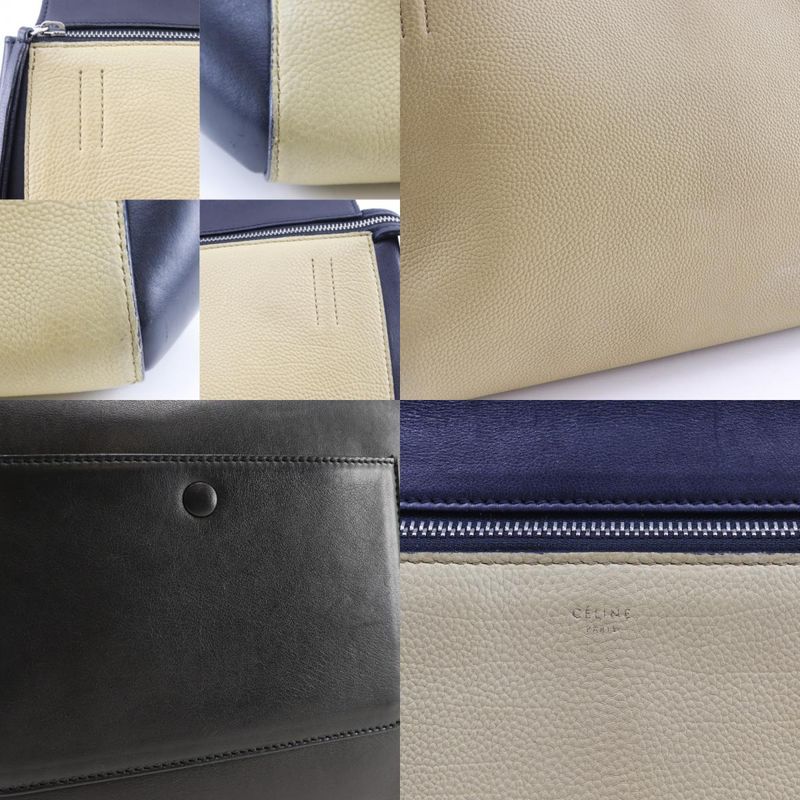 Celine Edge Bicolor Leather Black Beige Shoulder Bag