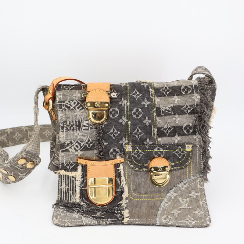 Louis Vuitton Patchwork Postie Messenger Bag Monogram Denim Gray