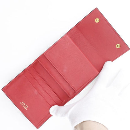 Celine Small Folded Multi Function Leather Red Trifold Wallet