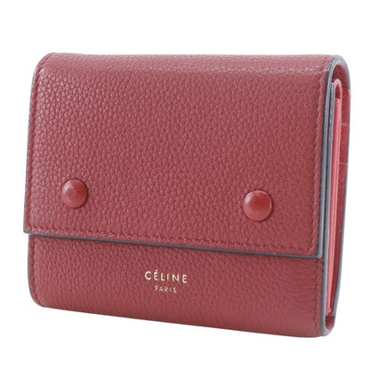 Celine Small Folded Multi Function Leather Red Trifold Wallet