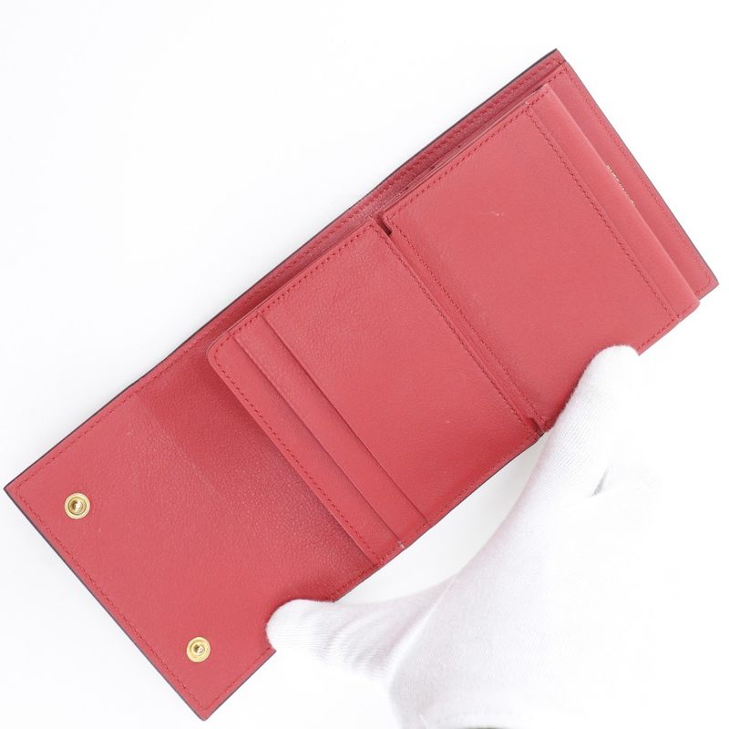 Celine Small Folded Multi Function Leather Red Trifold Wallet