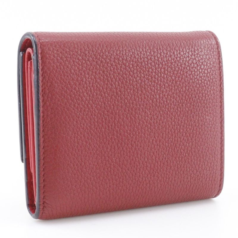 Celine Small Folded Multi Function Leather Red Trifold Wallet
