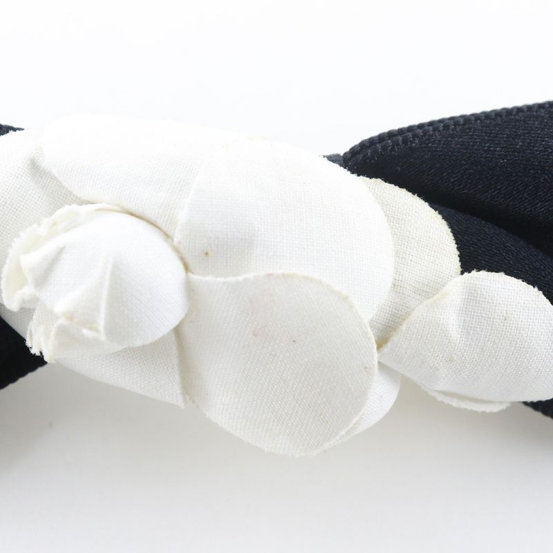 Chanel Camellia Ribbon Satin Black White Barrette