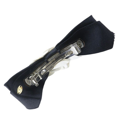 Chanel Camellia Ribbon Satin Black White Barrette