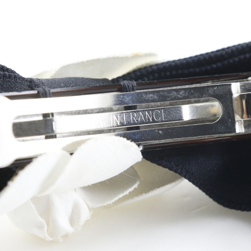Chanel Camellia Ribbon Satin Black White Barrette