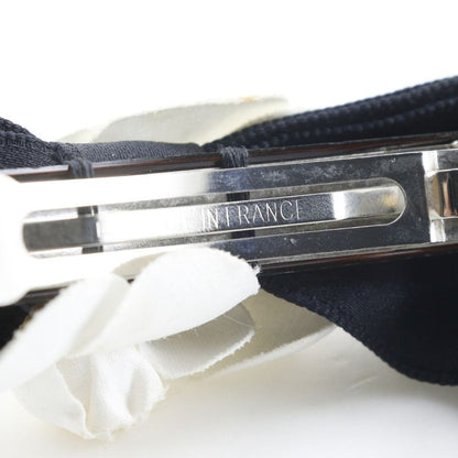 Chanel Camellia Ribbon Satin Black White Barrette