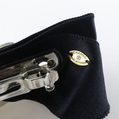 Chanel Camellia Ribbon Satin Black White Barrette