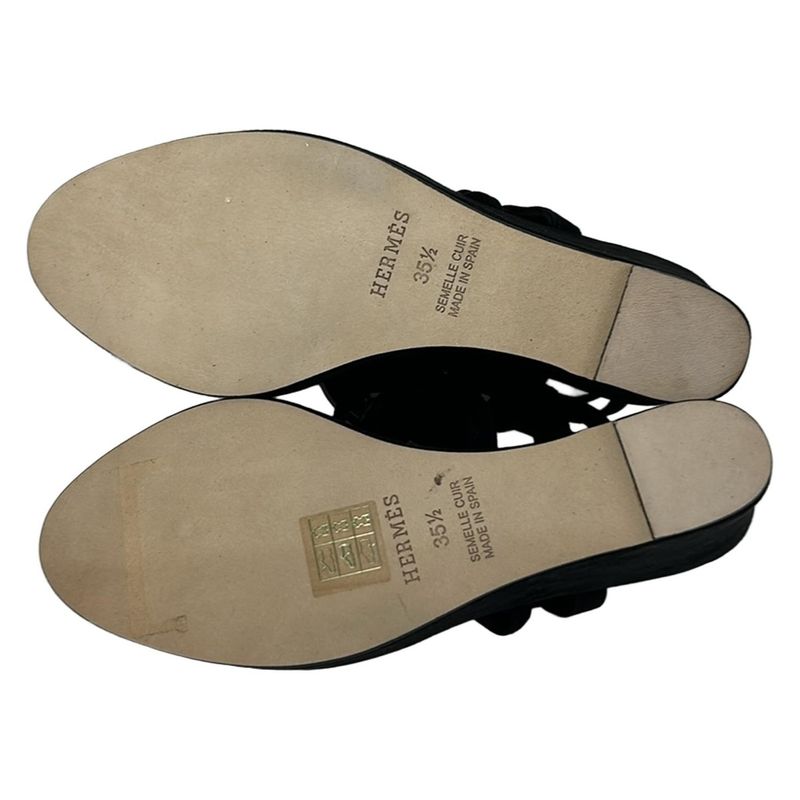 Hermes Sandals 35.5 Black Open Toe Wedge Sole