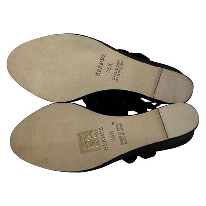 Hermes Sandals 35.5 Black Open Toe Wedge Sole