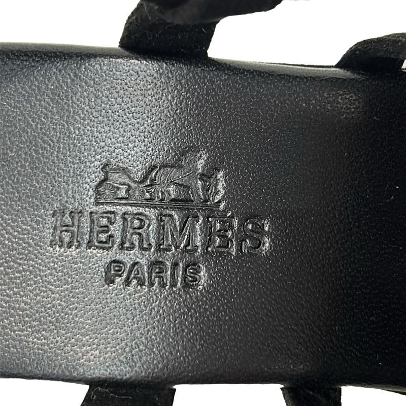 Hermes Sandals 35.5 Black Open Toe Wedge Sole