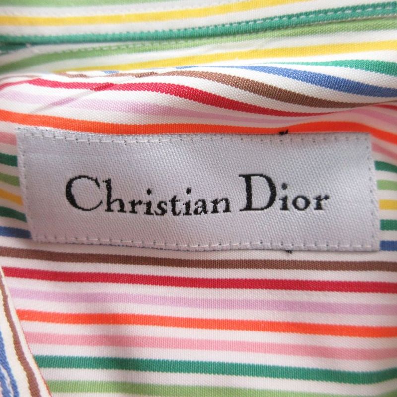 Dior Vintage Shirt Dress Long Sleeve Top Multi Stripe 39.5 [multi-condition Rank A