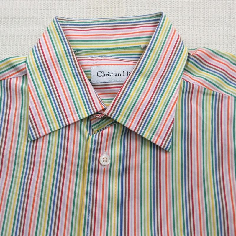 Dior Vintage Shirt Dress Long Sleeve Top Multi Stripe 39.5 [multi-condition Rank A
