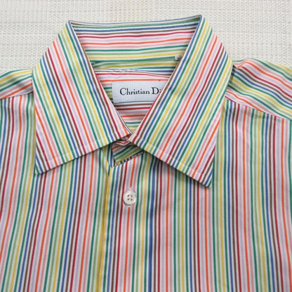 Dior Vintage Shirt Dress Long Sleeve Top Multi Stripe 39.5 [multi-condition Rank A