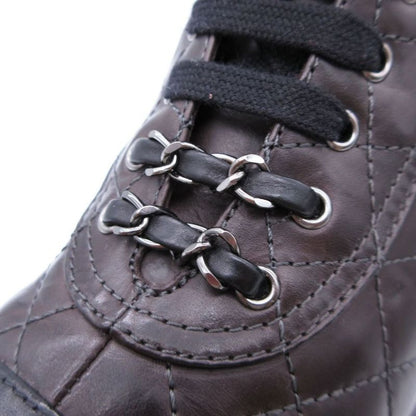 Chanel Boots Combat Lace Up Quilted Leather Chain Decoration Cap Toe 38