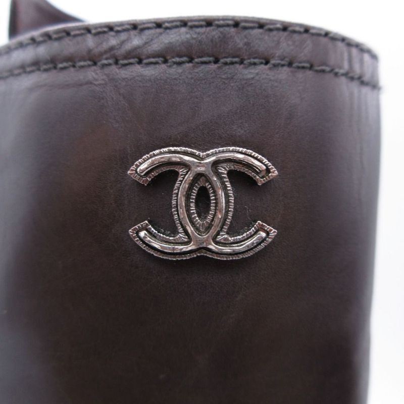 Chanel Boots Combat Lace Up Quilted Leather Chain Decoration Cap Toe 38