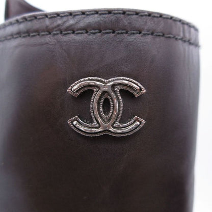 Chanel Boots Combat Lace Up Quilted Leather Chain Decoration Cap Toe 38