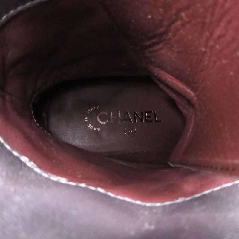 Chanel Boots Combat Lace Up Quilted Leather Chain Decoration Cap Toe 38