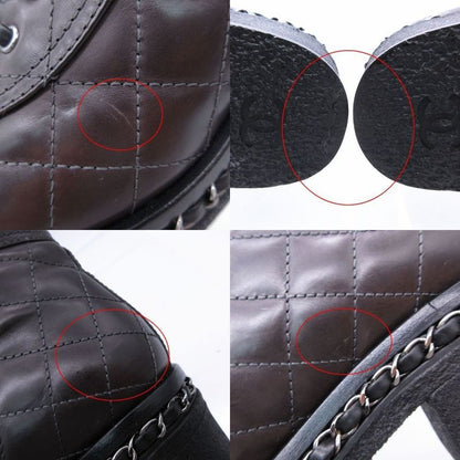 Chanel Boots Combat Lace Up Quilted Leather Chain Decoration Cap Toe 38