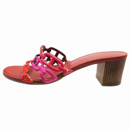 Hermes Chaine D'ancre Chunky Heel Sandals Shoes Red Purple 37.5