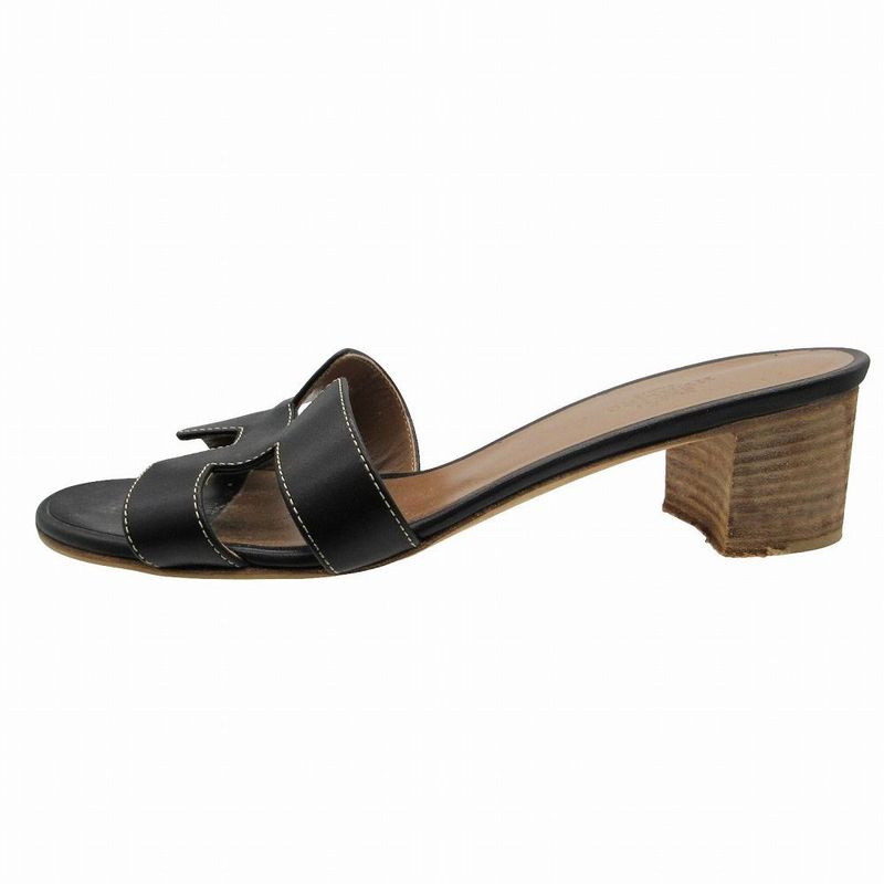 Hermes Oasis Open Toe Sandals Shoes Black 37
