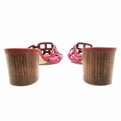 Hermes Chaine D'ancre Chunky Heel Sandals Shoes Red Purple 37.5