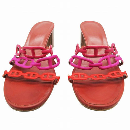 Hermes Chaine D'ancre Chunky Heel Sandals Shoes Red Purple 37.5