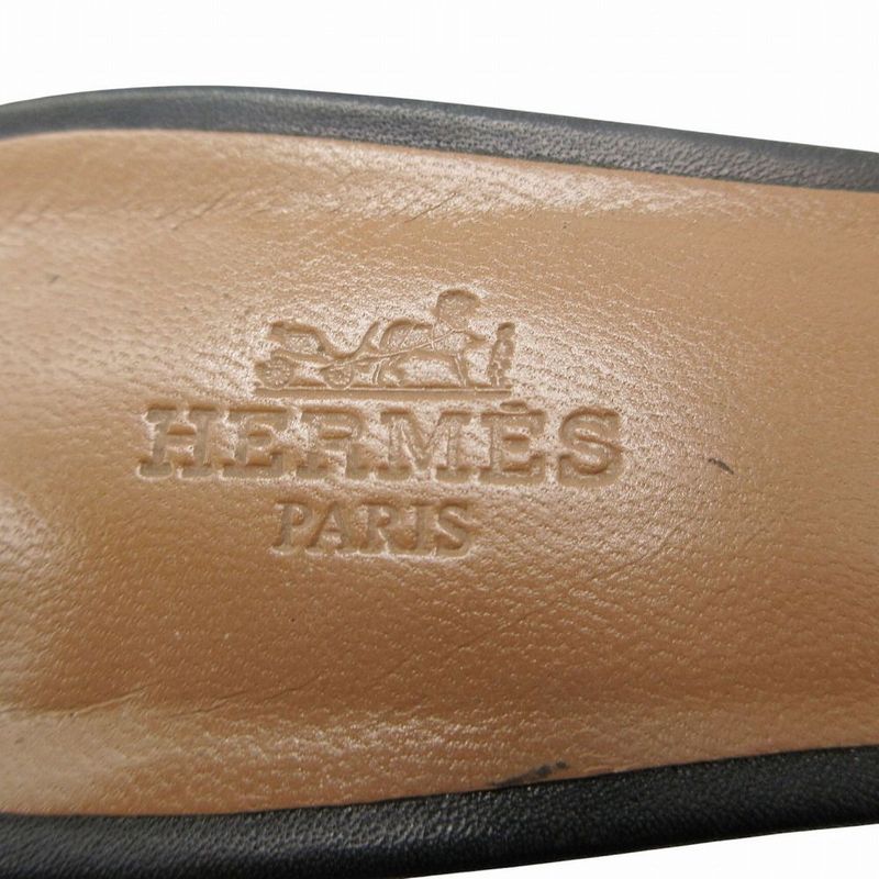 Hermes Oasis Open Toe Sandals Shoes Black 37