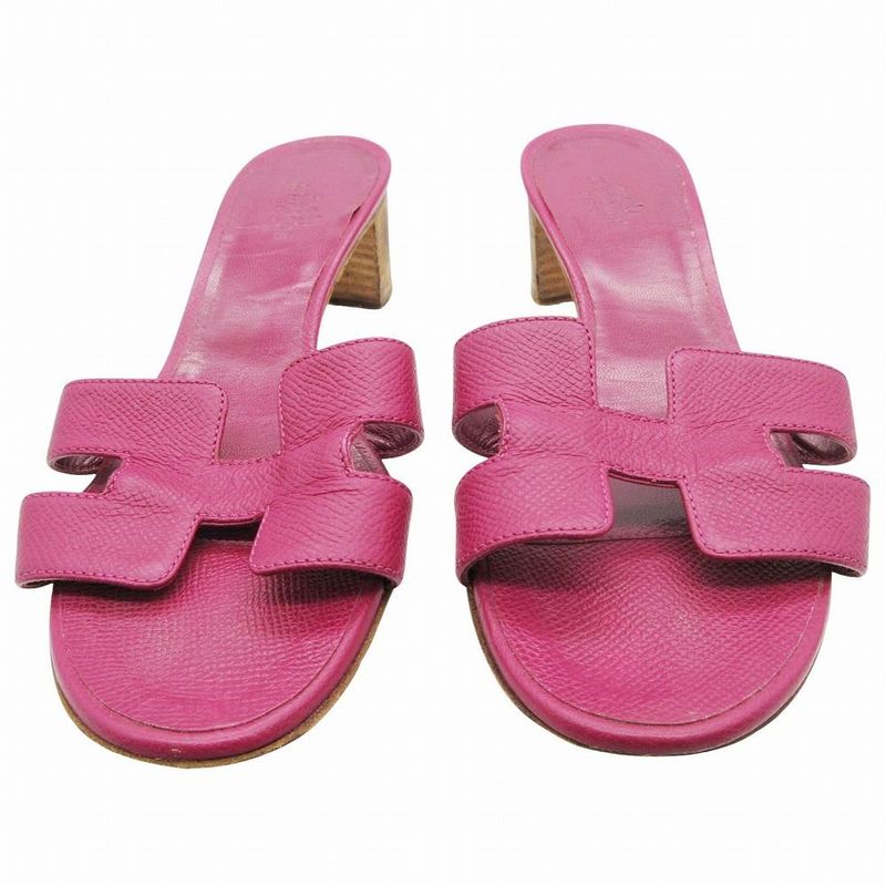 Hermes Oasis Veau Epsom Open Toe Sandals Shoes Purple 35.5
