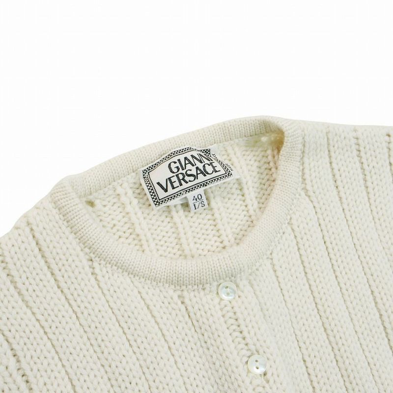 Versace Gianni Mink Knit Cardigan Top Long Sleeve White 40