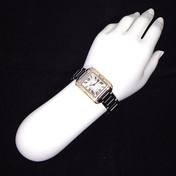Cartier Watch Tank Aggress MM Rectangular Roman Index Diamond Bezel