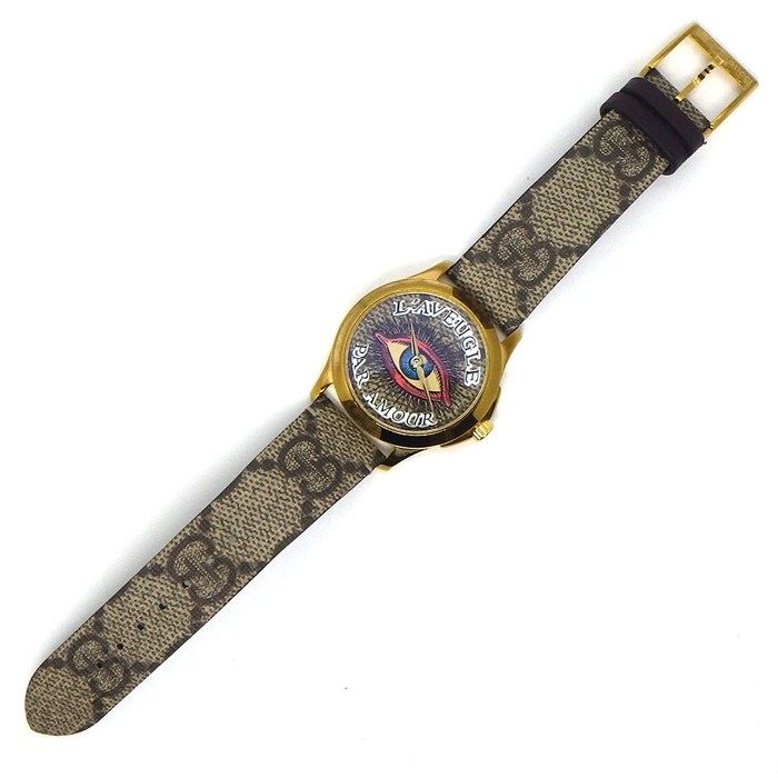 Gucci Watch Timeless 126.4 Eye Motif Beige Brown GG Supreme Dial SS