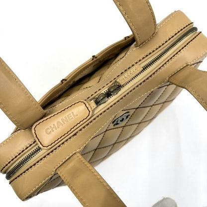 Chanel Shoulder Bag Wild Stitch Beige Brown Leather Gold Stitching