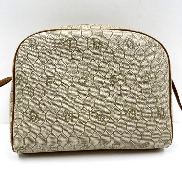 Dior Honeycomb Shoulder Bag Leather Gray Brown Gold