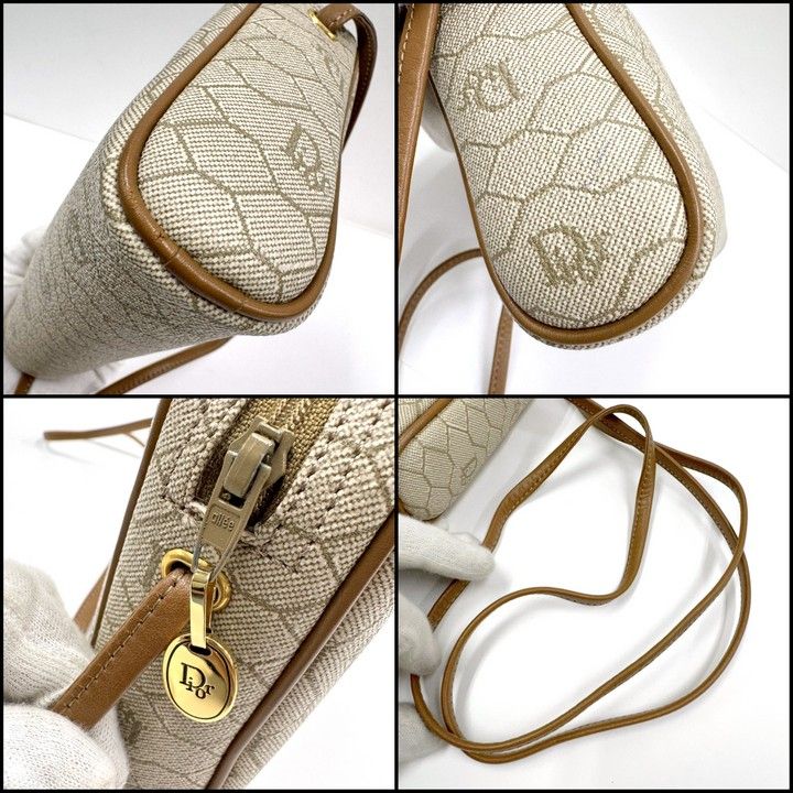 Dior Honeycomb Shoulder Bag Leather Gray Brown Gold