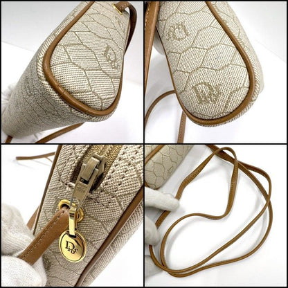 Dior Honeycomb Shoulder Bag Leather Gray Brown Gold