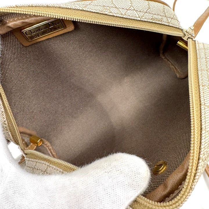 Dior Honeycomb Shoulder Bag Leather Gray Brown Gold