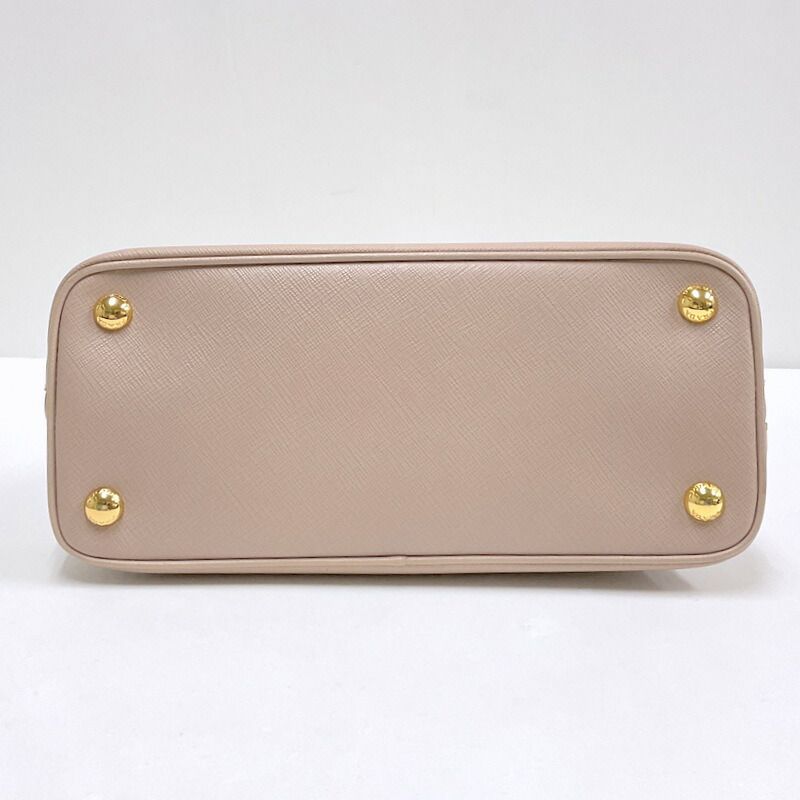 Prada 2-Way Handbag Leather Beige Gold