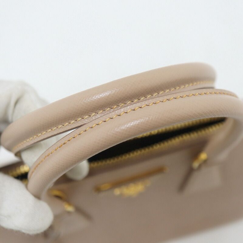 Prada 2-Way Handbag Leather Beige Gold