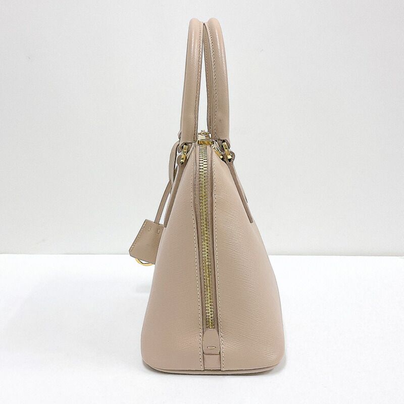 Prada 2-Way Handbag Leather Beige Gold
