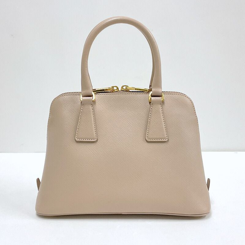 Prada 2-Way Handbag Leather Beige Gold