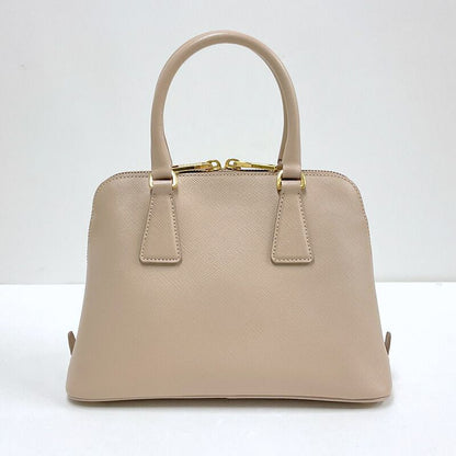 Prada 2-Way Handbag Leather Beige Gold
