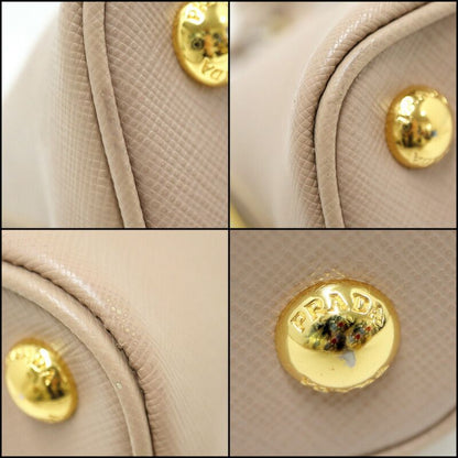 Prada 2-Way Handbag Leather Beige Gold