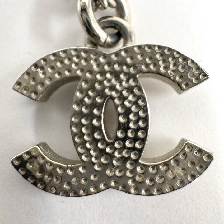 Chanel Necklace CC Logo Rhinestone Silver 