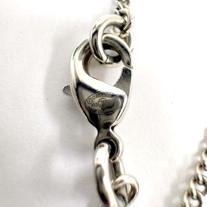 Chanel Necklace CC Logo Rhinestone Silver 