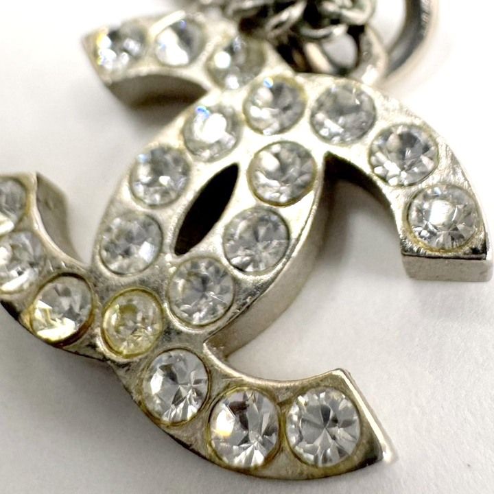 Chanel Necklace CC Logo Rhinestone Silver 