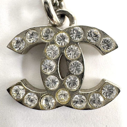 Chanel Necklace CC Logo Rhinestone Silver 