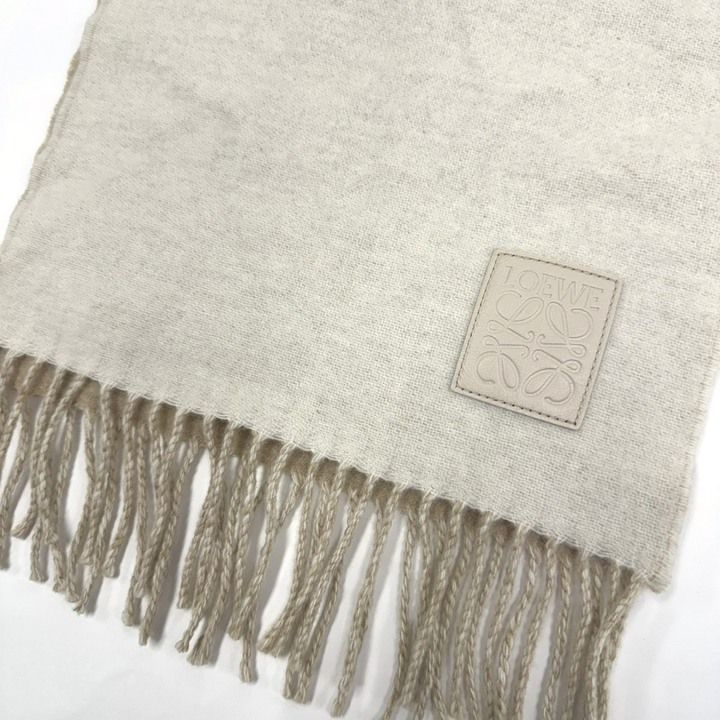 Loewe Cashmere Blend Reversible Scarf Anagram Ivory Sand Wool :ivory