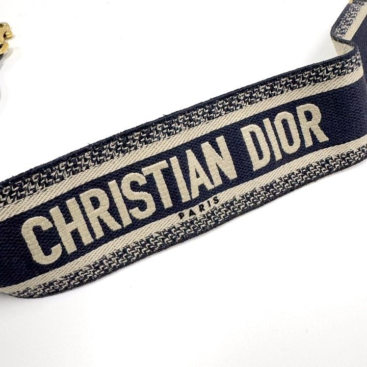 Dior Cdior Shoulder Strap Logo Embroidery Canvas Leather Navy