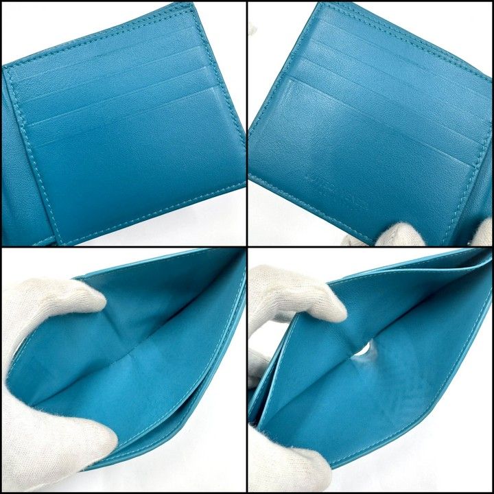 Bottega Veneta Debossed Intrecciato Bifold Billfold Turquoise Blue